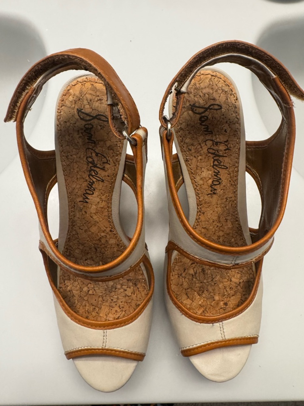 Sam Edelman Kendall Cream & Tan Cork Wedge Sandals
